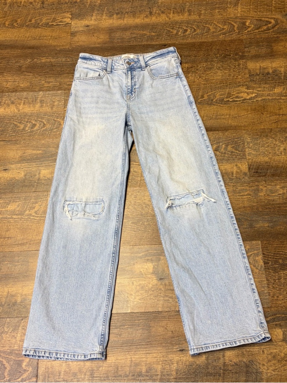 Abercrombie Kids High Rise Wide Leg Distressed Jeans Girl 15/16 Adjustable Waist